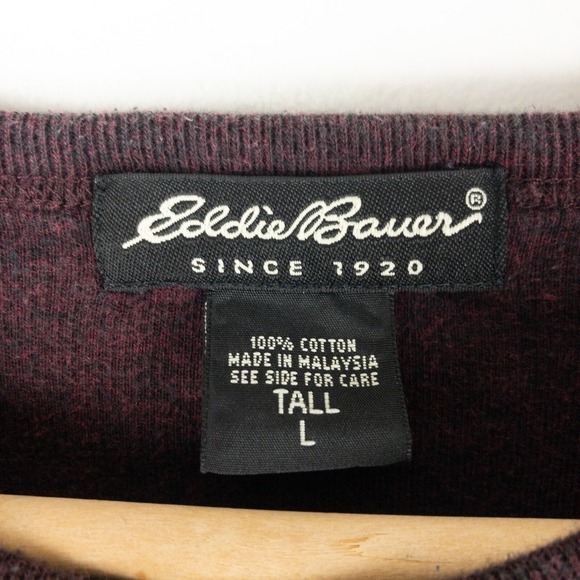 Eddie Bauer Mens 100% Cotton Long Sleeve Pullover Sweater Large Tall Purple - Picture 3 of 7